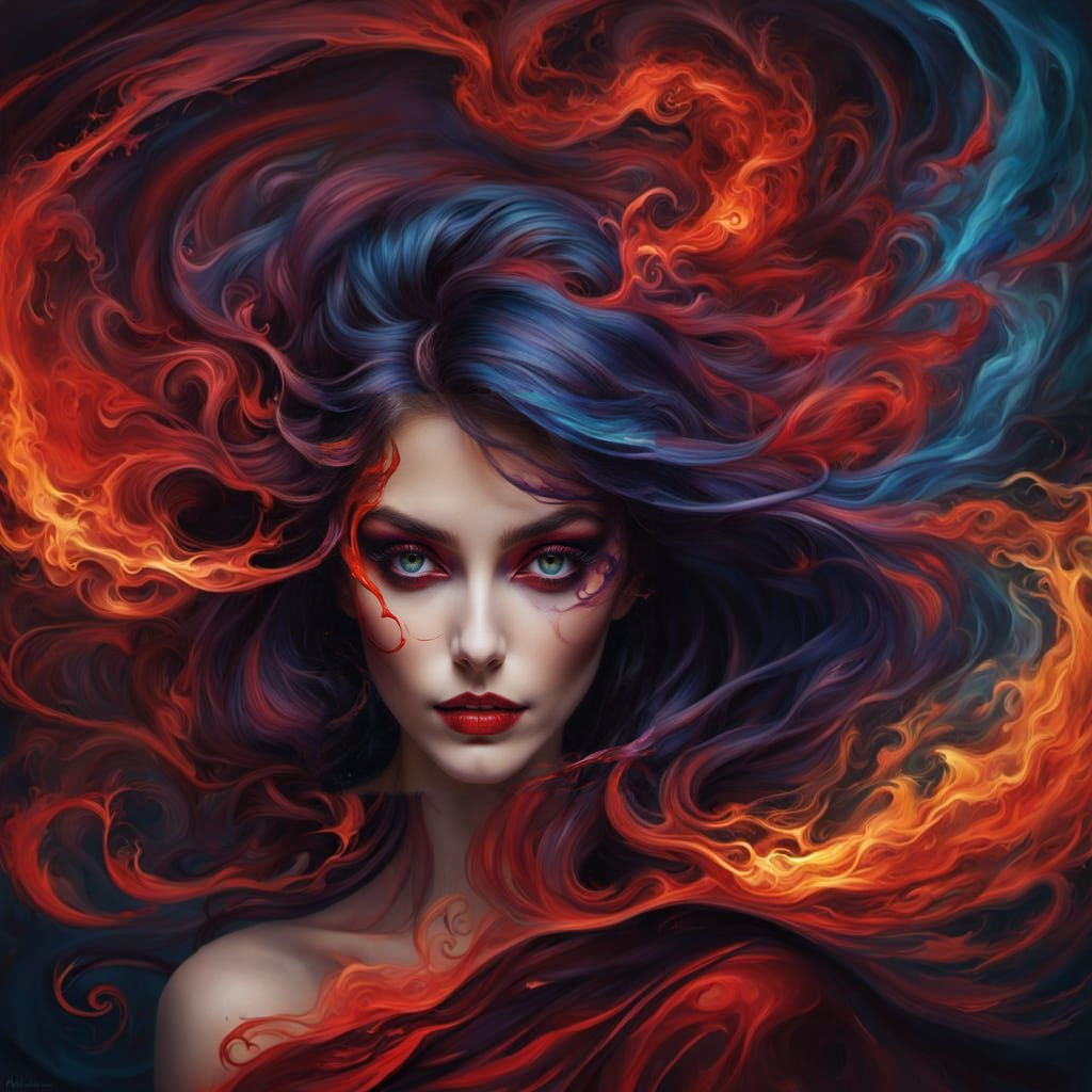 Ethereal Duality: Woman and Inner Devil in Harmony