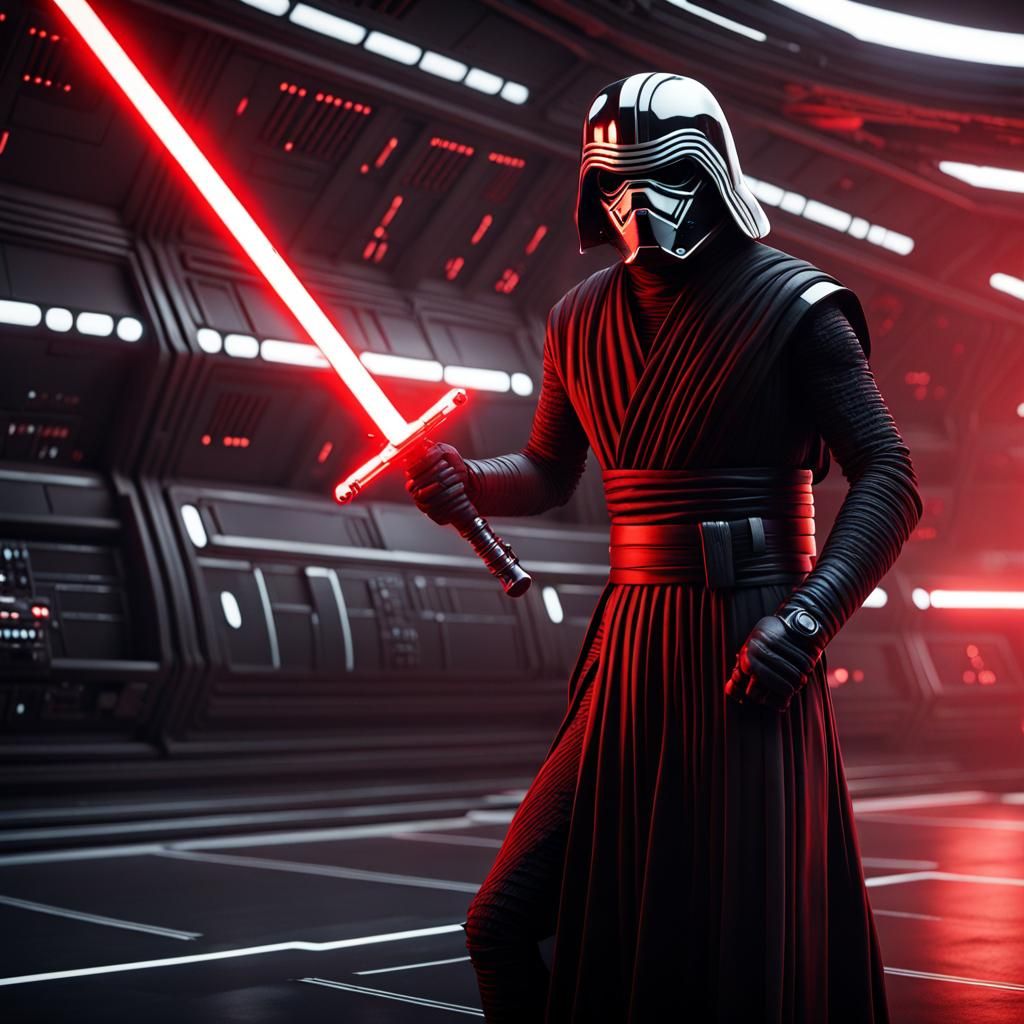 Kylo ren with lightsaber on death star II
