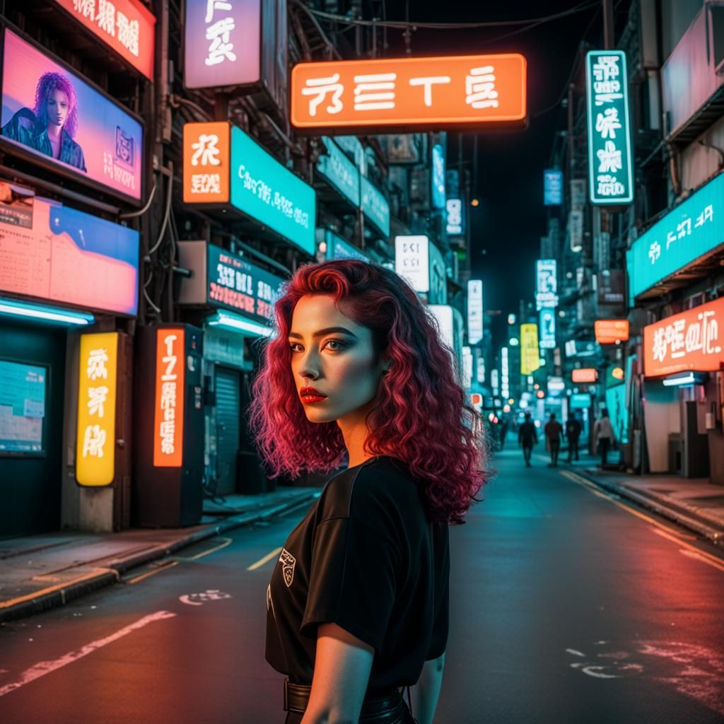 Cyberpunk Girl in Neon Lights