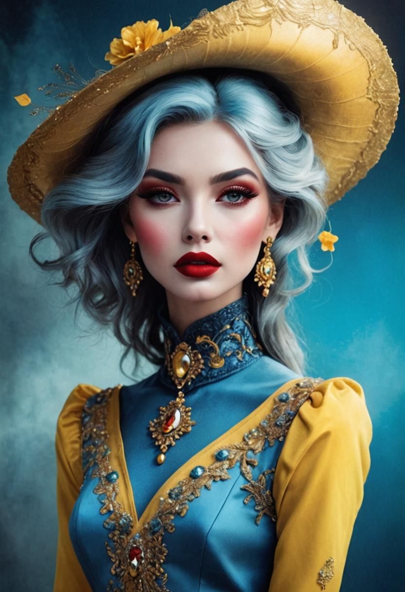 Glamorous Woman with Red Lips and Lashes