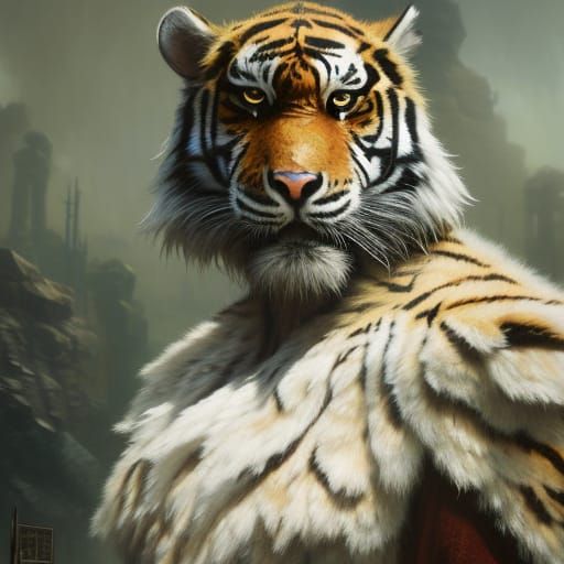 Tiger Anthropomorph Portrait: Dark Fantasy Art