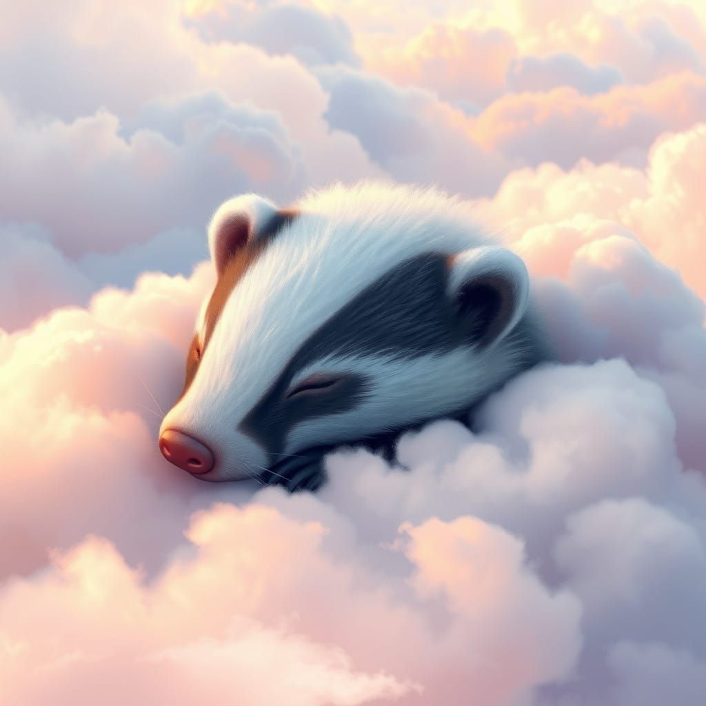 Dreamy Baby Badger in Ethereal Cloudscape
