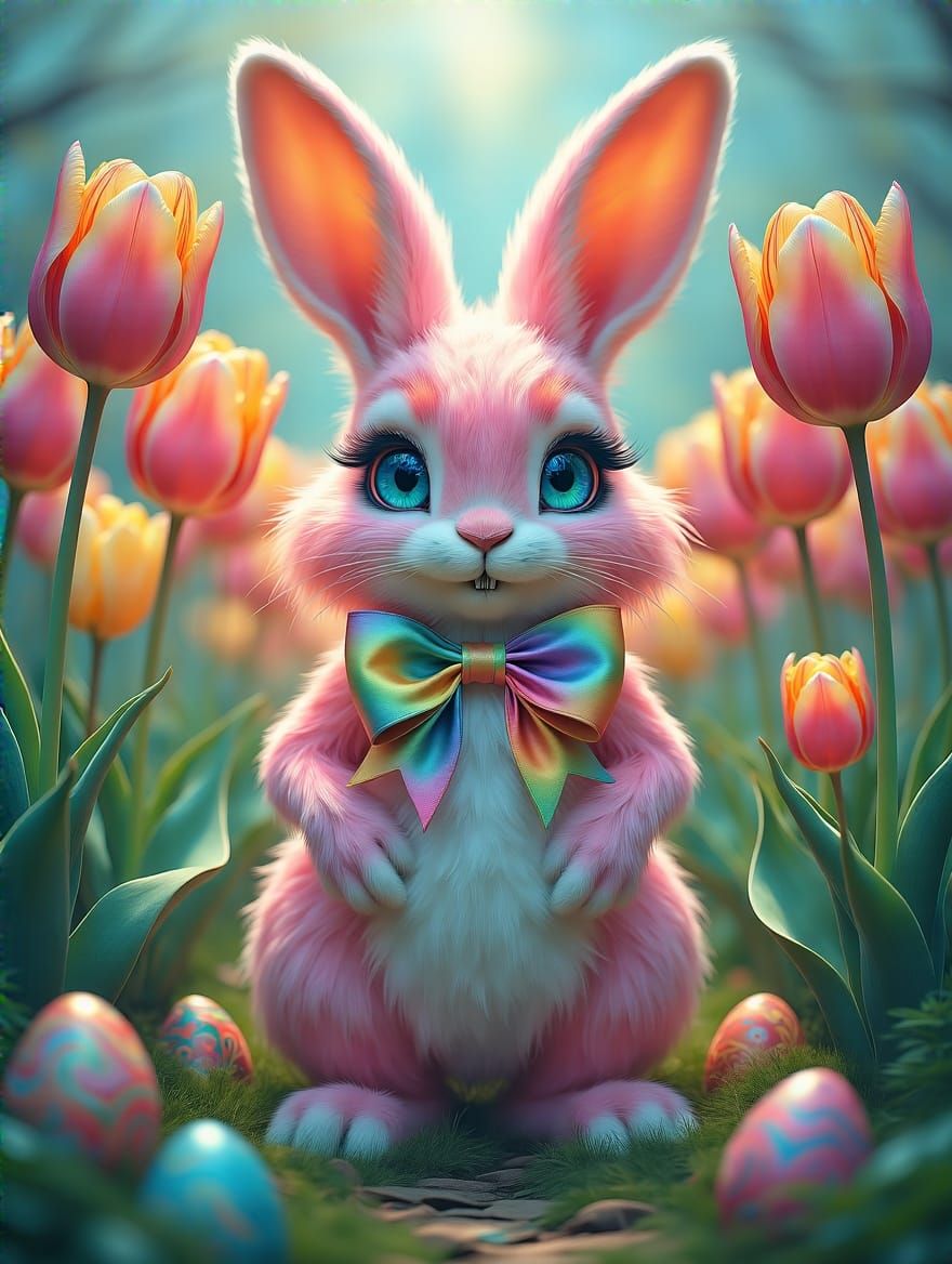 Vibrant Easter Bunny in Whimsical Garden
