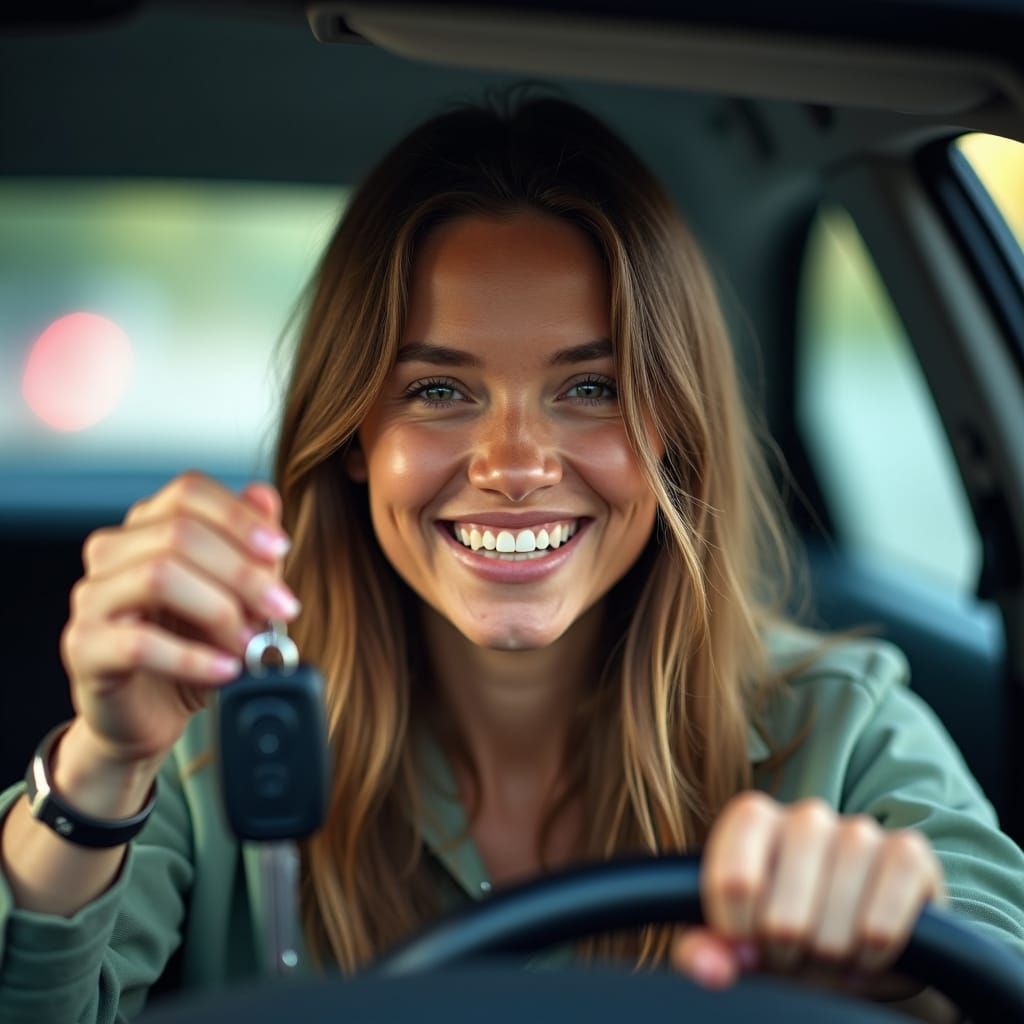 Woman Overcomes Driving Fear, Cinematic Portrait