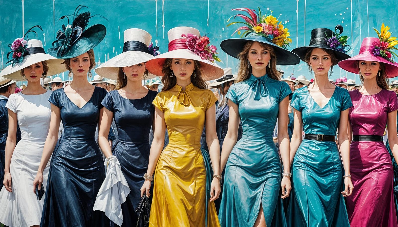 Vibrant Women at the Races: A Dynamic Abstract Realism Paint...