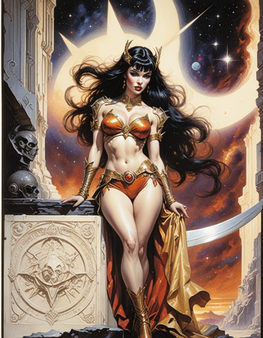 Ethereal Space Siren in Baroque Oil Painting