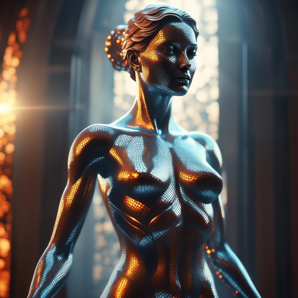 Mystical Orange Glass Statue of a Woman