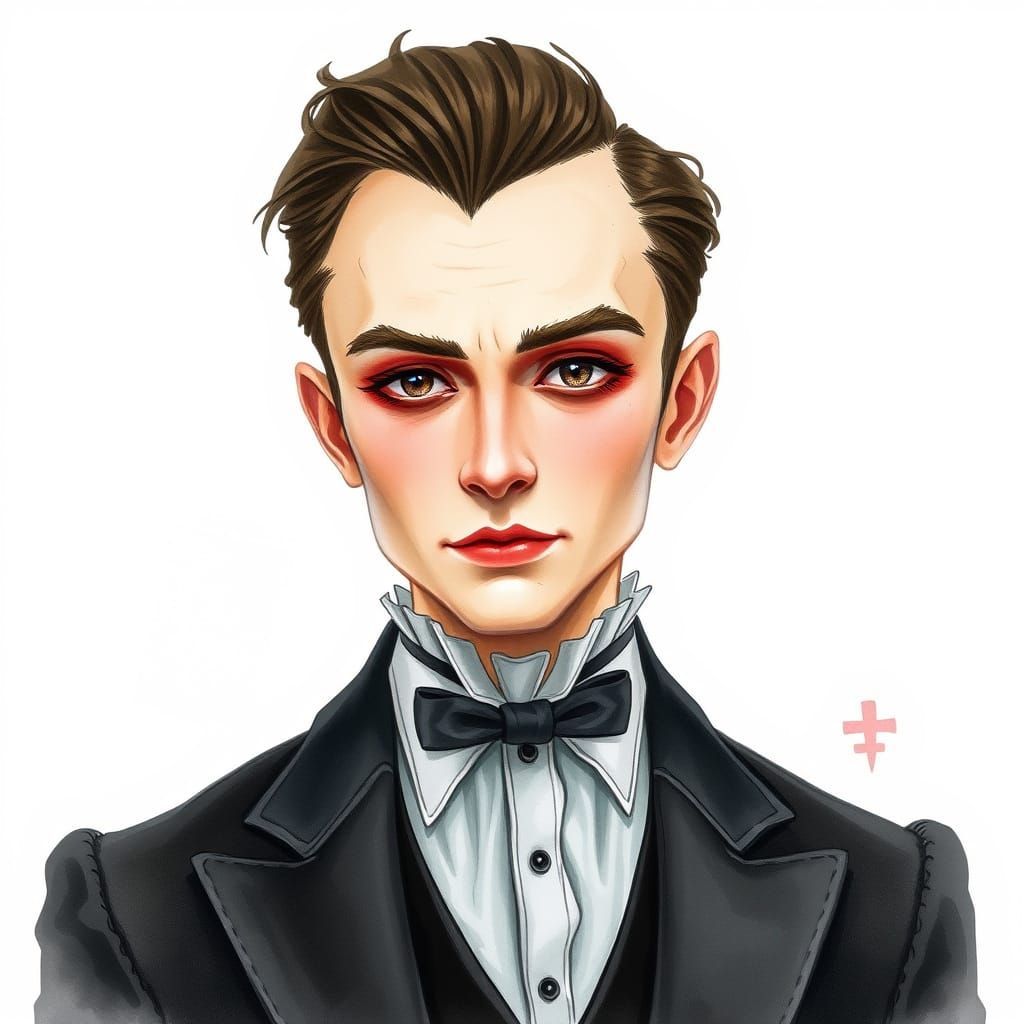 Elegant Gothic Gentleman in Watercolor Portrait