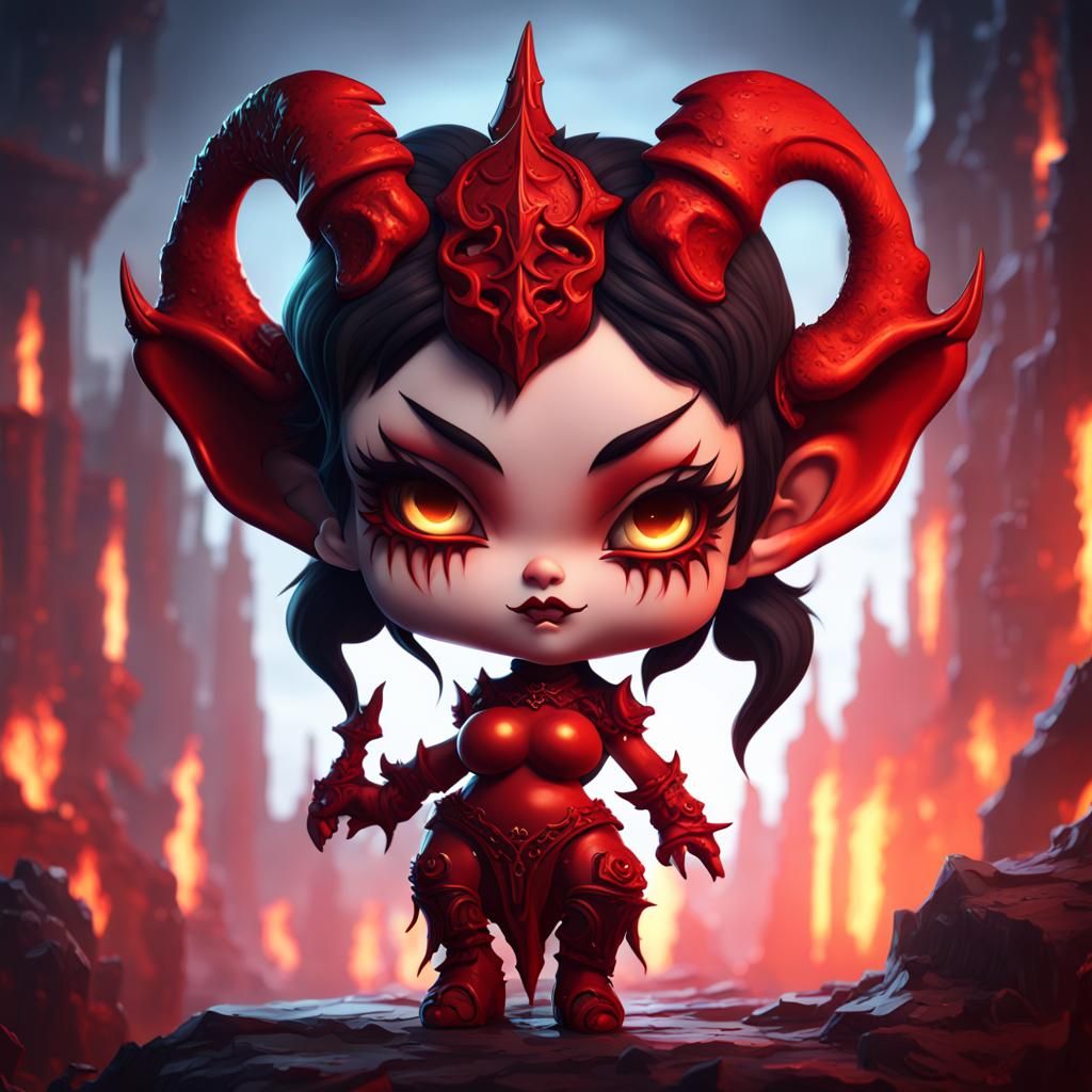 Detailed Chibi Demonic She-Devil in Matte Painting