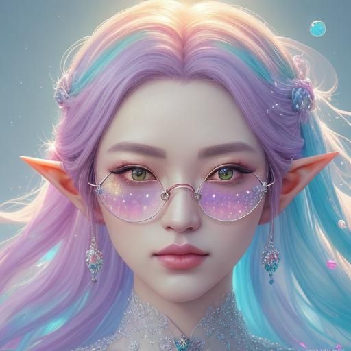 Elf with Rainbow Glasses in Pastel Watercolor Style