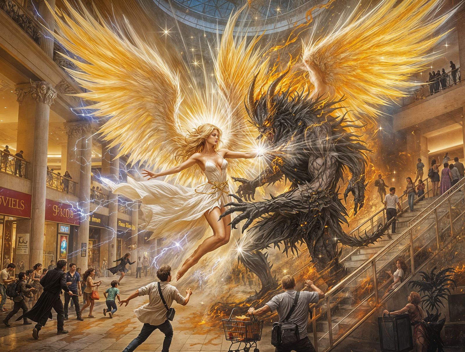 Celestial Warrior Confronts Malevolent Demon in the Shopping...