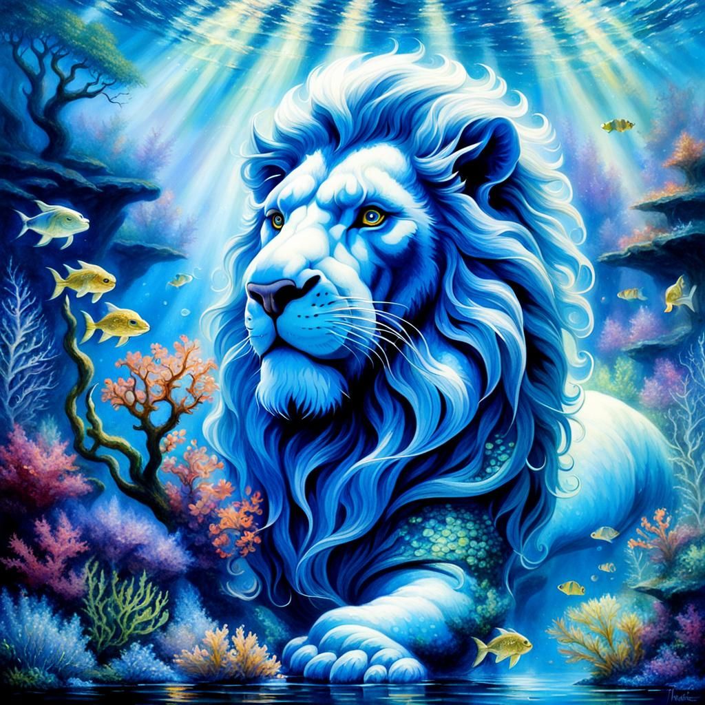 Blue Lion Mermaid Underwater Fantasy