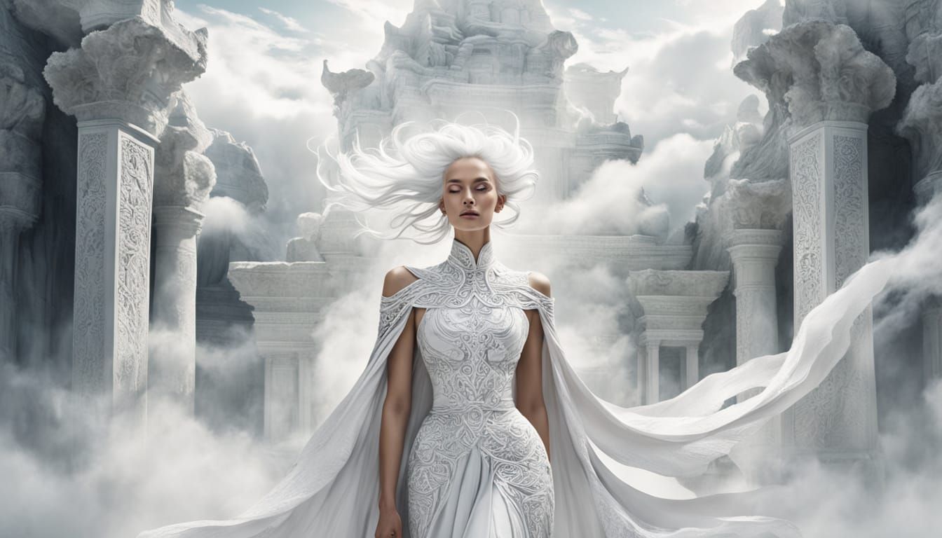 Ethereal Priestess with Cloud Hairstyle in Impressionistic S...