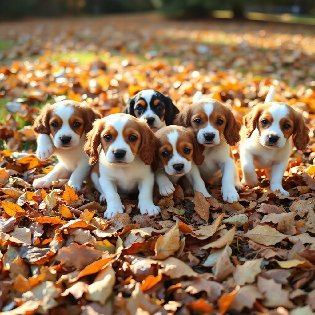 Adorable Cocker Spaniel Puppies Playing in Autumn Leaves