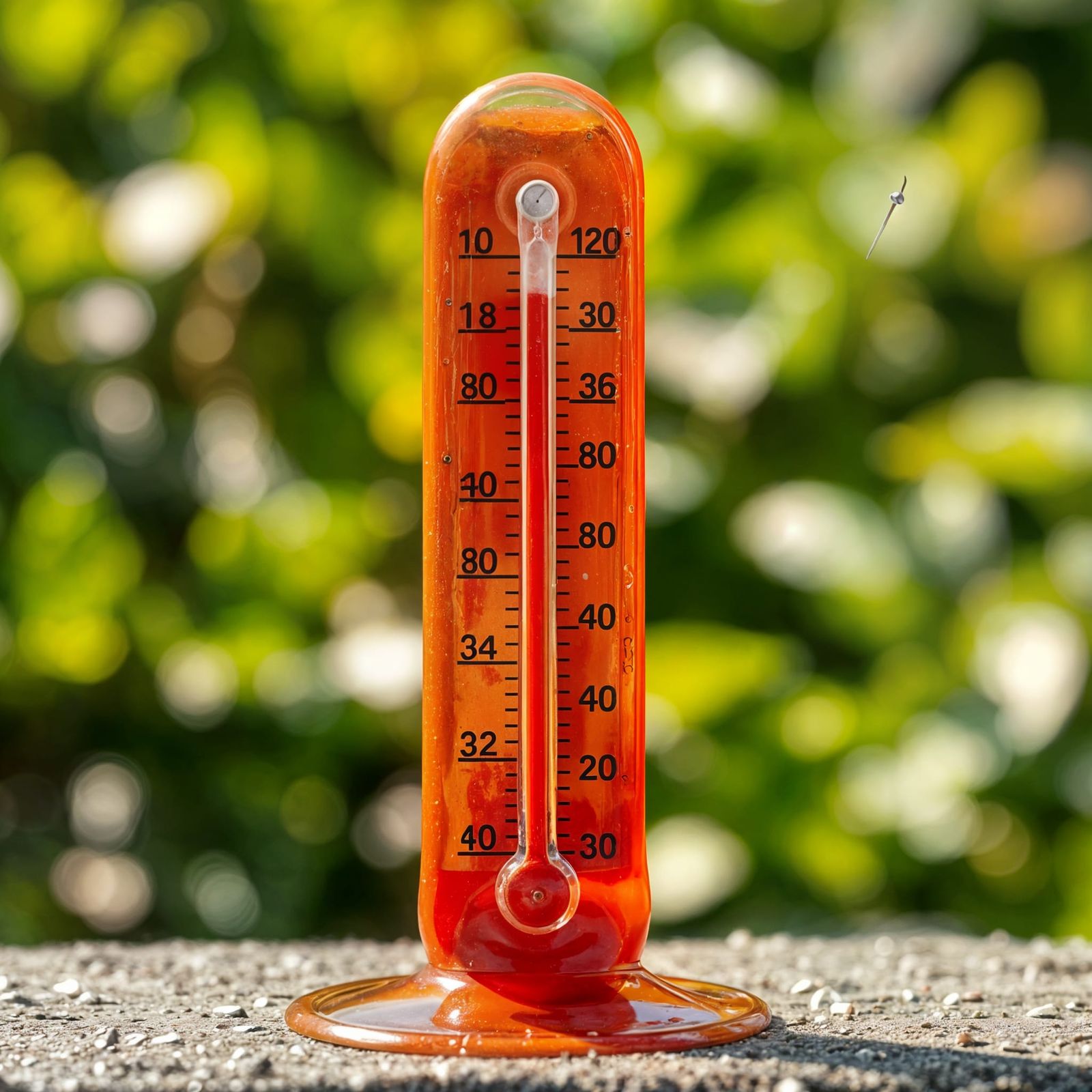 Surreal Melting Thermometer in Summer Heat