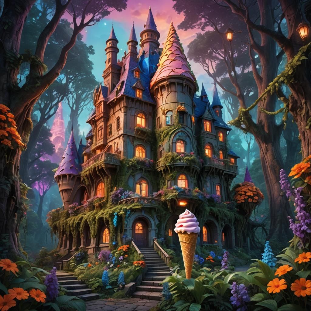Ice Cream Palace in Enchanted Forest: Digital Matte Painting