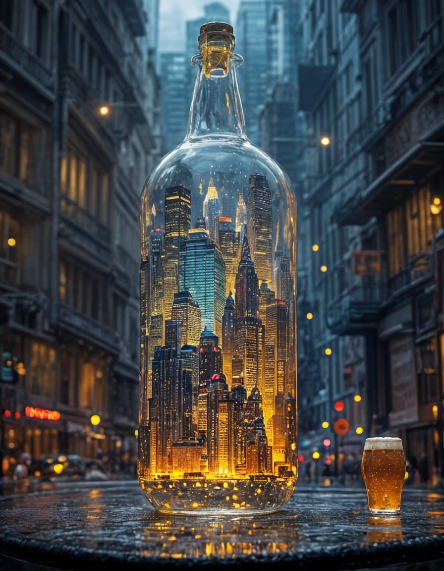 City in Glass Bottle on Lava with Runes