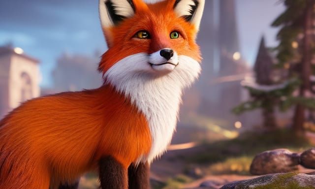adorable pretty fox, 3D Game Cinematic Feel, Epic 3D Videogame Graphics, Intricately Detailed, 8K Resolution, Dynamic Li...