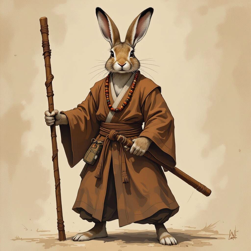 Hare Monk in Martial Arts Attire