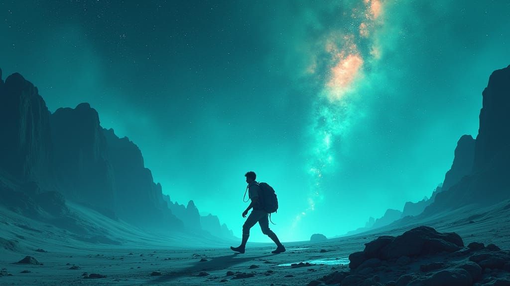 Galactic Dance: Futuristic Turquoise Landscape