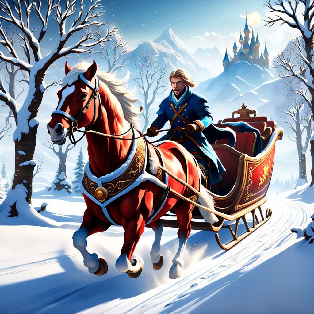 One Horse Sleigh Dashing Through Snowy Landscape