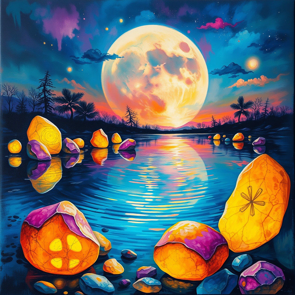 Luminous Harvest Moon Reflecting on Serene Lake