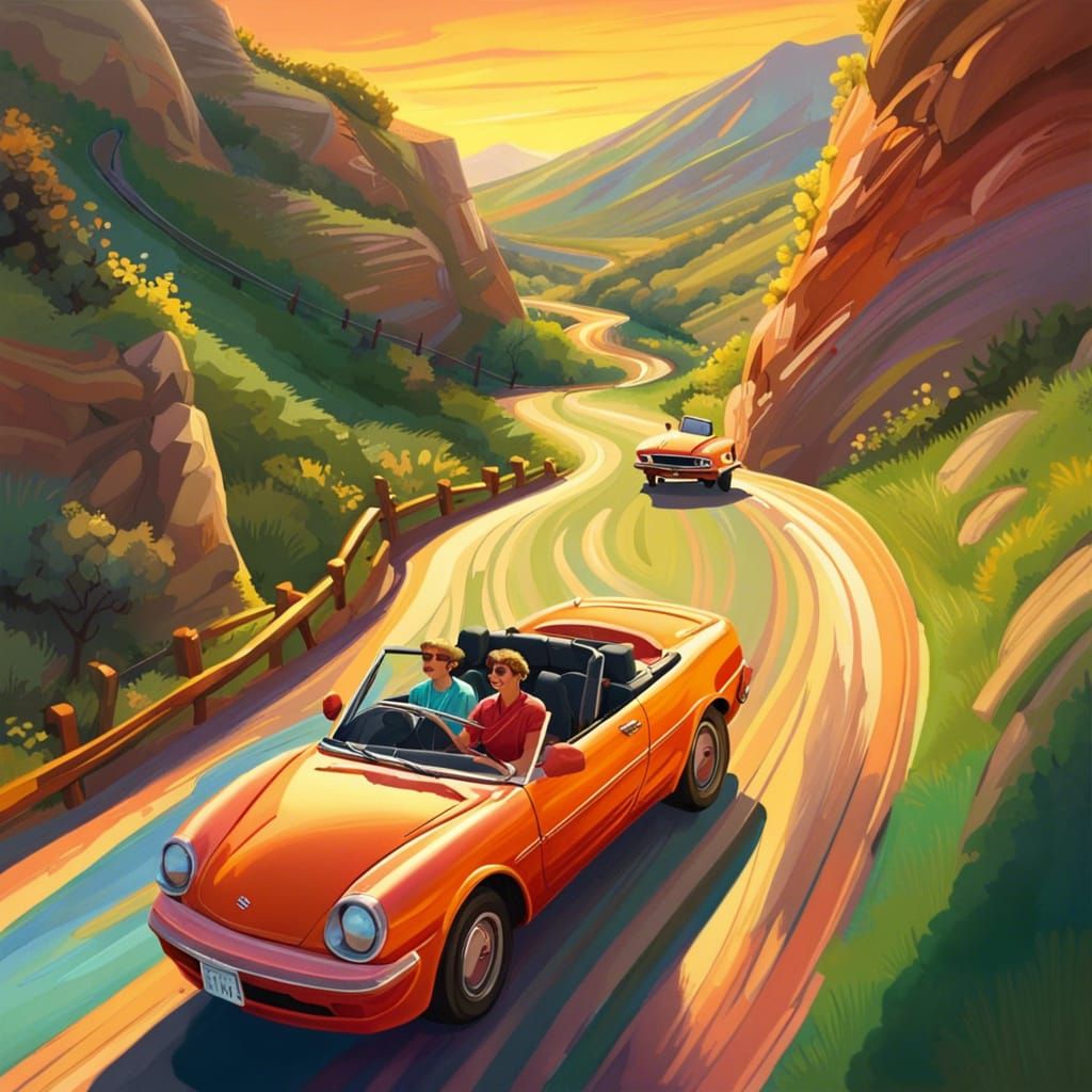 Friends on a Joyful Ride Through Scenic Hills