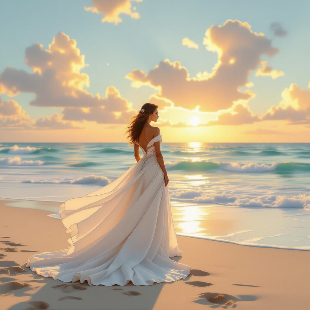 Majestic Queen on Sun-Drenched Beach at Golden Hour