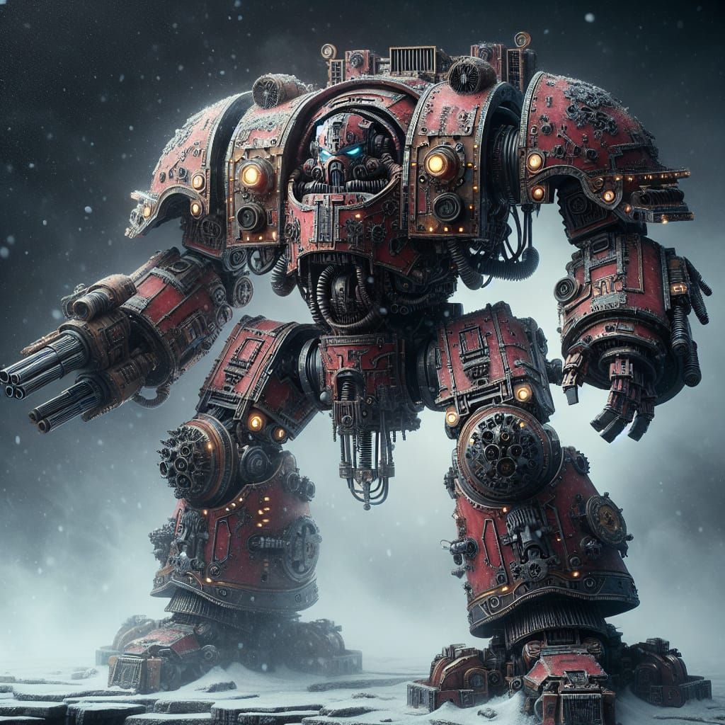 Steampunk Mecha Robot in Frosty Landscape