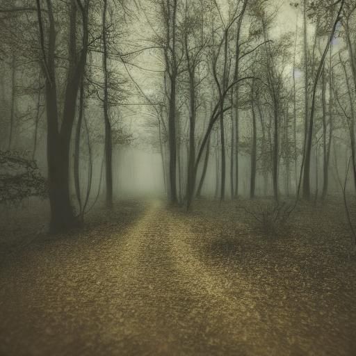 Eerie Forest Path in Golden Hour Light