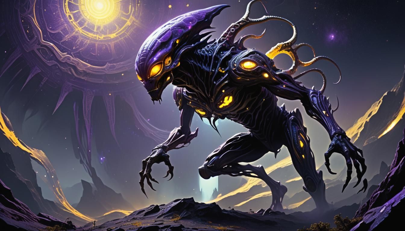 Alien Creature from Proxima Centauri in Dark Fantasy Style