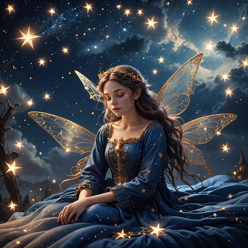 Sleeping Fairy Under a Starry Night Sky