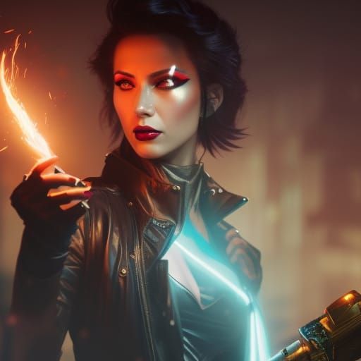 Futuristic Woman Casting A Spell