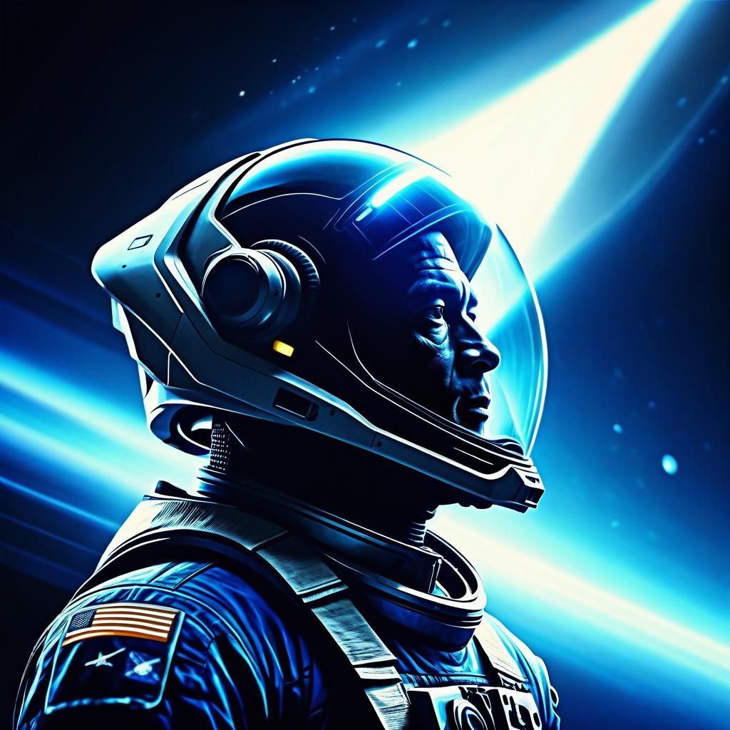 Minimalist Sci-Fi Alien Starship with Astronaut Silhouette