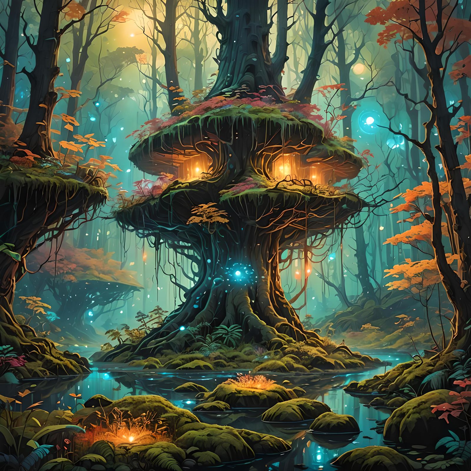 Bioluminescent Forest: A Dystopian Surreal Landscape