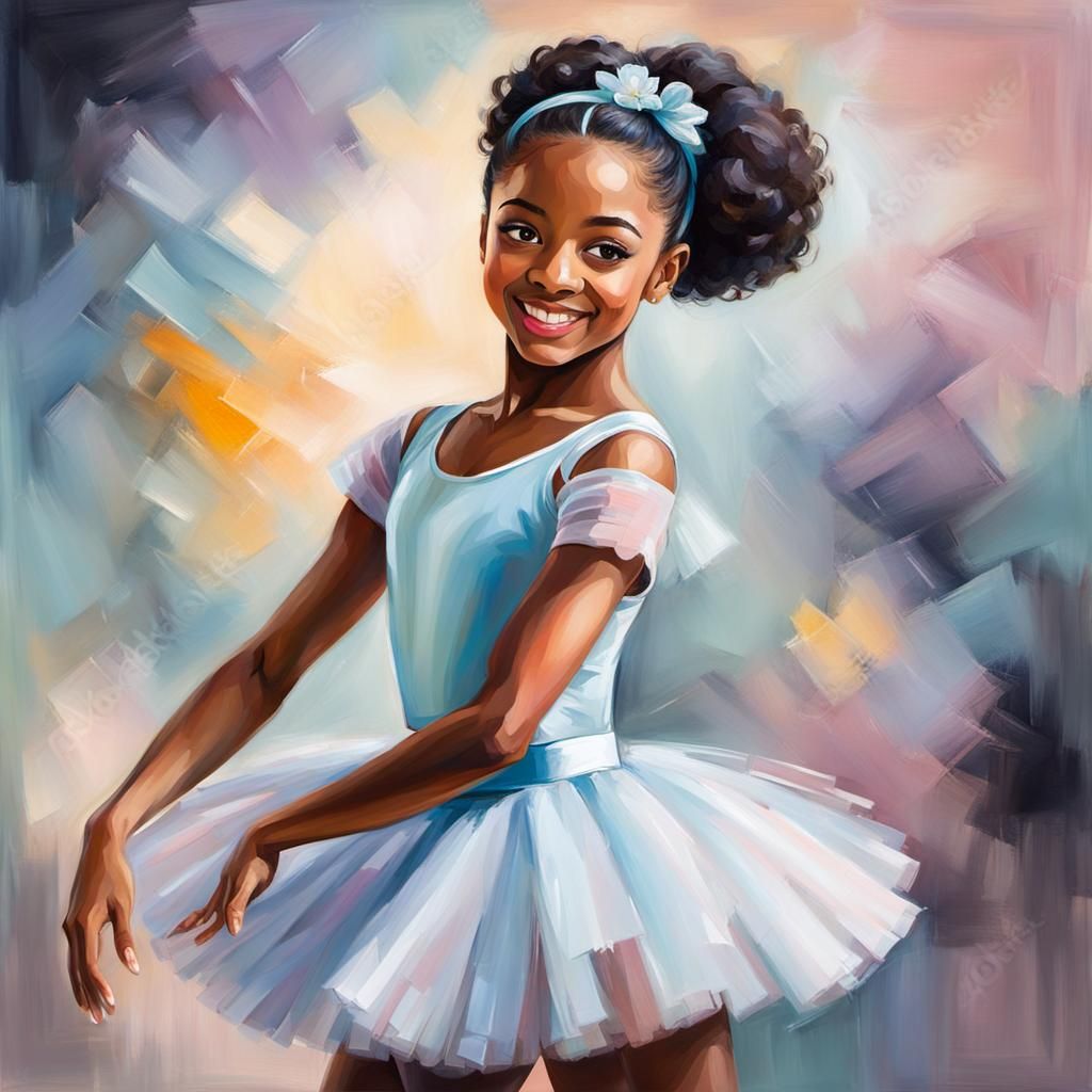 African American Ballerina Portrait in Oil Painting Style