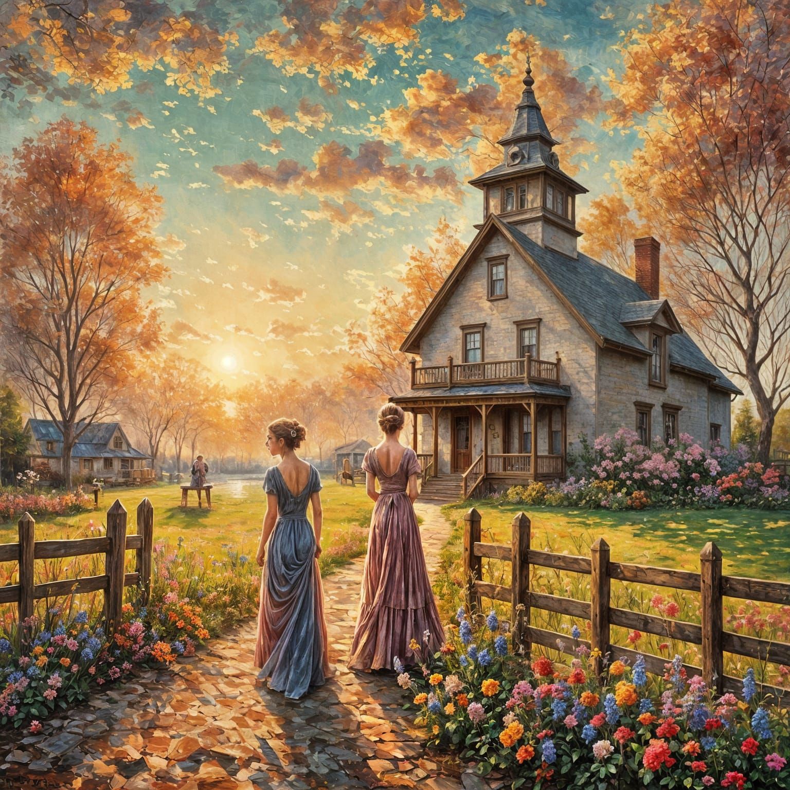 Impressionist Oil Painting of Faith and Hope in 1920s East B...