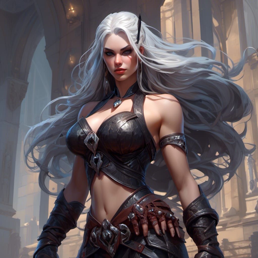 Muscular Vampire Barbarian Girl in Dark Fantasy Style