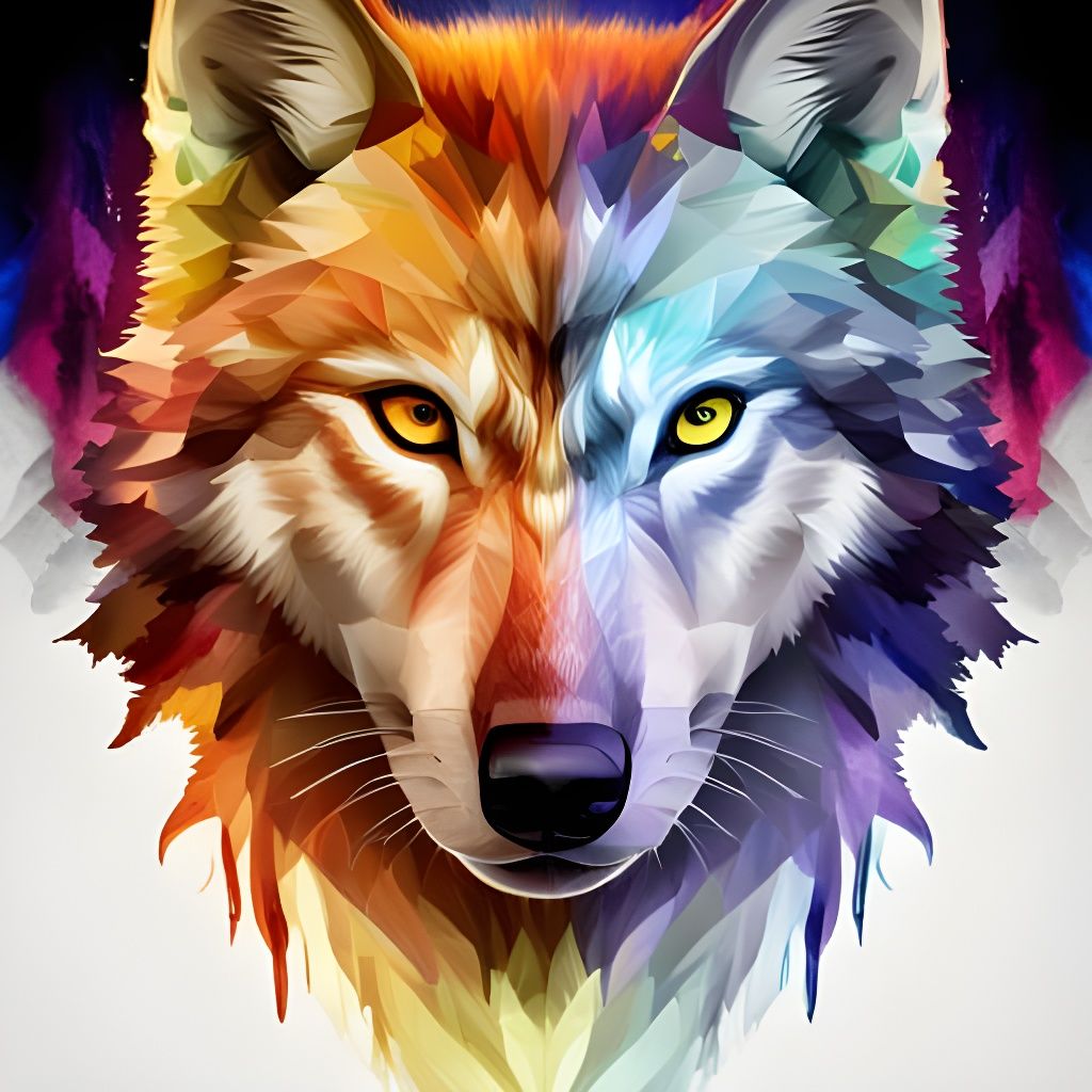 Detailed Double Exposure Wolf and Mountain Portrait