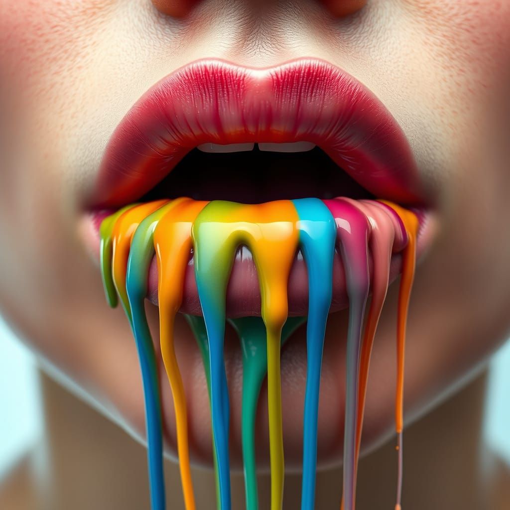 Hyper Realistic Mouth with 3D Paint Rivulets and Vibrant Col...