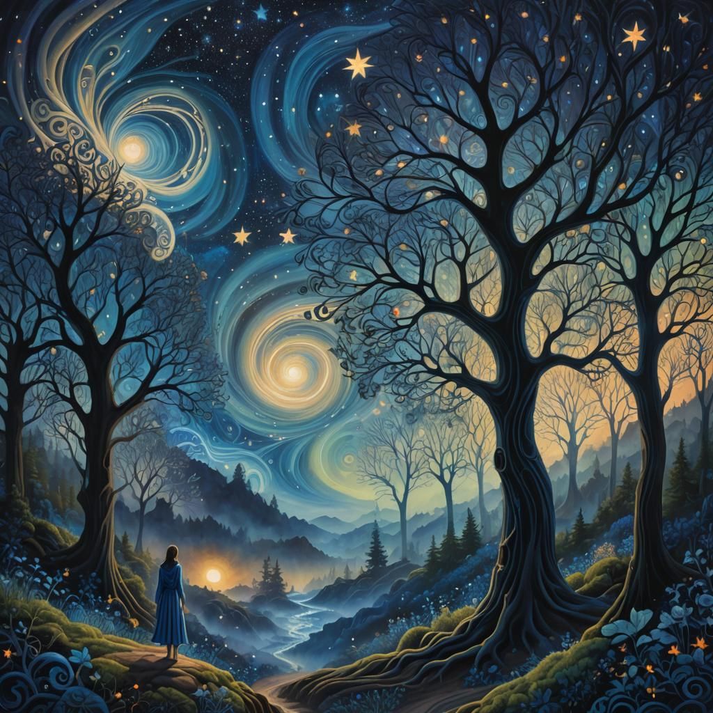 Visionary Art: Figure Beneath Starry Night Sky