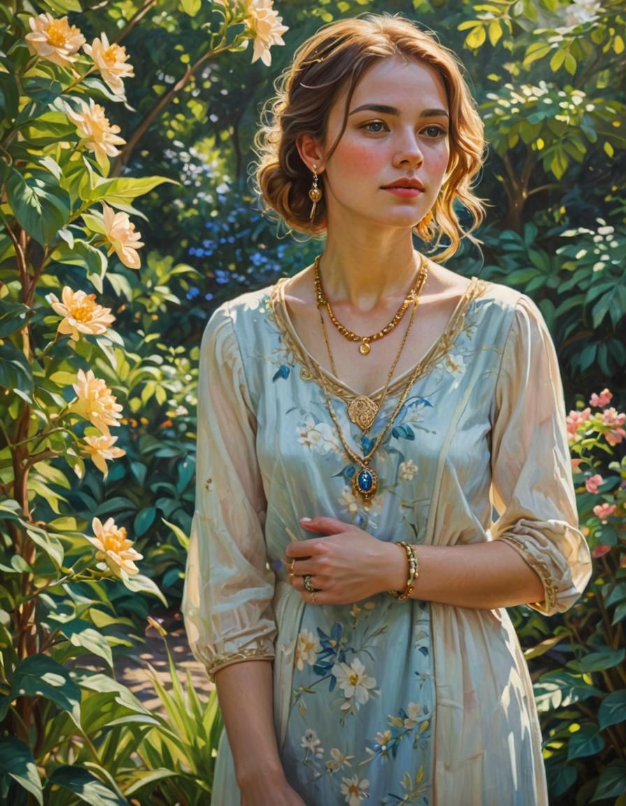 Impressionist Portrait of Woman in Sunlit Garden