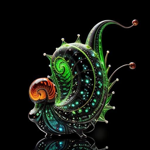 Bioluminescent Fractal Plants in Glass Snail Shell