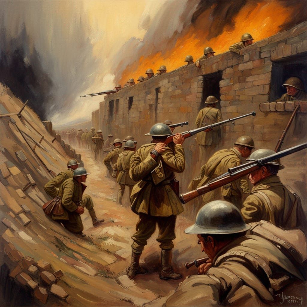 World War I Trench Warfare in Oil Paint