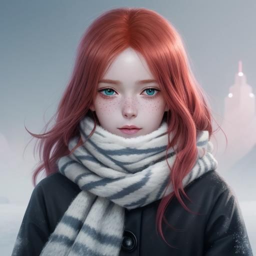 Redhead Woman's Face in Snow, Anime Key Visual