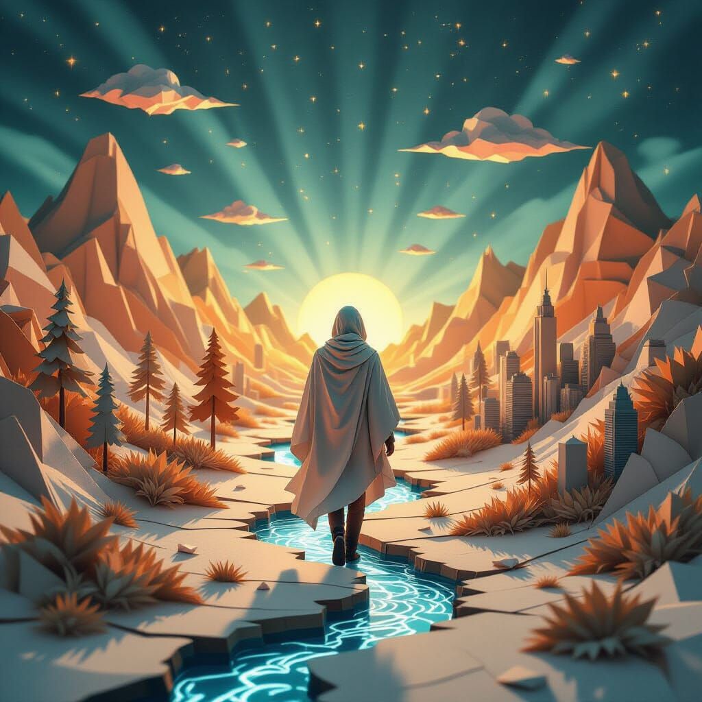 Weary Paper Soul in Surreal Paper World