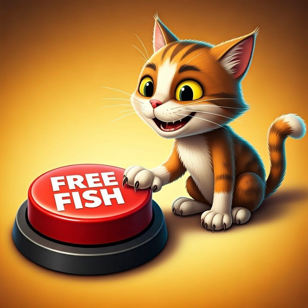 Sly Cartoon Cat Eyes Free Fish Button