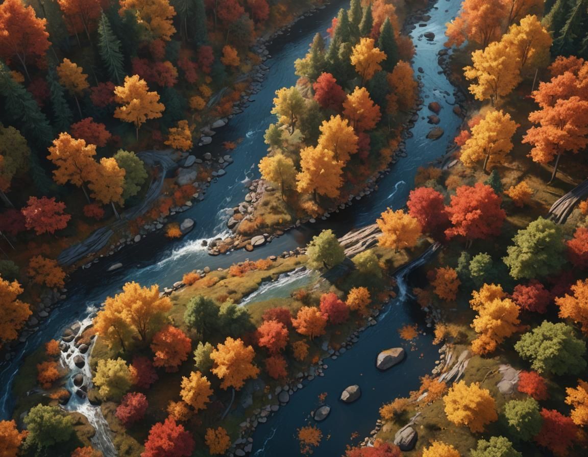 Autumn Woods River Bend at Sunset in 8K