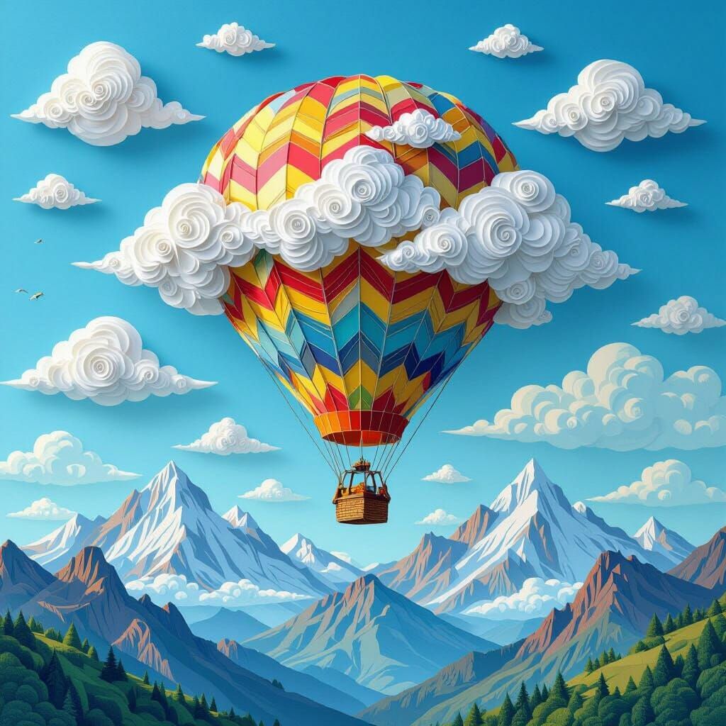 Hot Air Balloon Paper Art in Atmospheric Style
