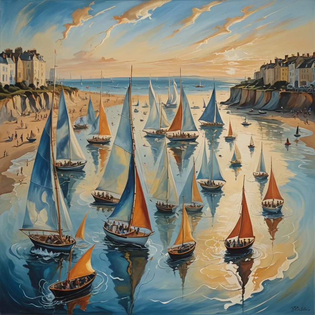 Surrealist Regatta in Dreamlike State as Oil Painting